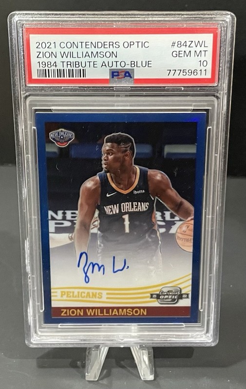 2021 CONTENDERS OPTIC ZION WILLIAMSON #84ZWL 1984 TRIBUTE AUTO BLUE /25 PSA 10