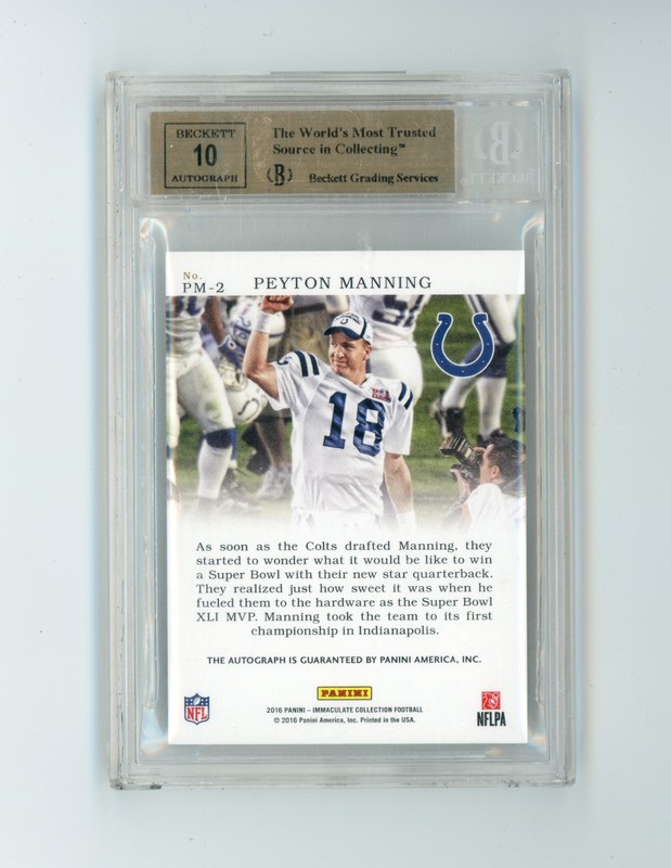 2016 Panini Immaculate Collection Peyton Manning Moments Auto /5 BGS 9.5 (G) view 2
