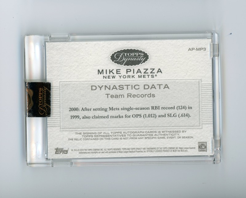 2016 Topps Dynasty Mike Piazza Game-Used Logo Patch Auto /5 Mets HOF (G) view 2