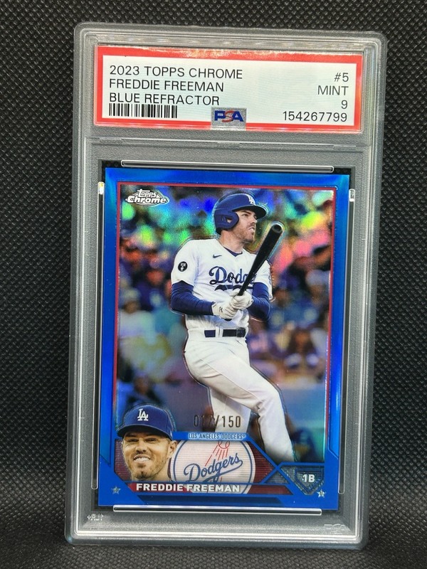 2023 Topps Chrome - Freddie Freeman #5 Blue Refractor /150 PSA 9 view 1