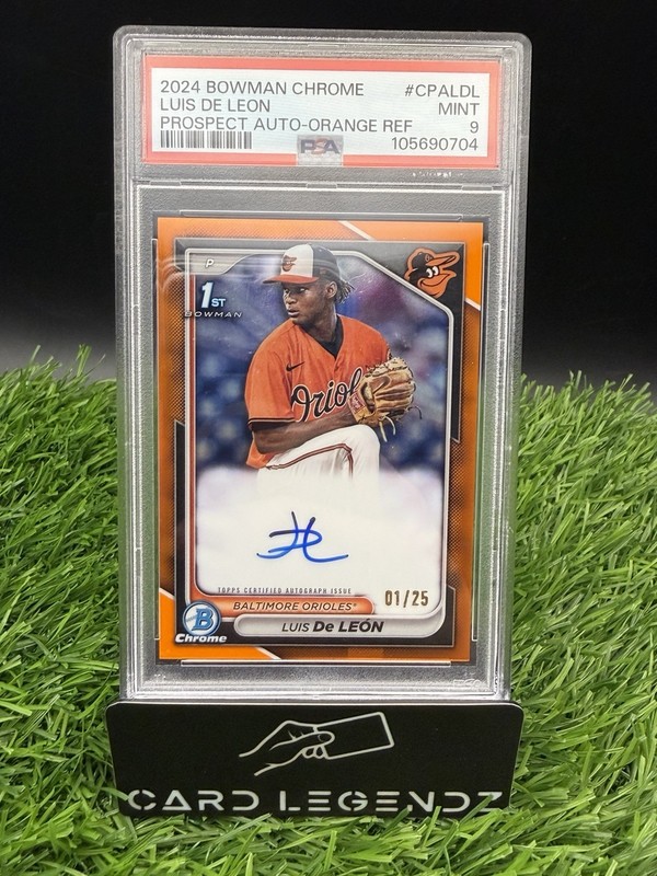 Luis De Leon 2024 Bowman Chrome - Prospect Autographs Orange /25 Auto  PSA 9