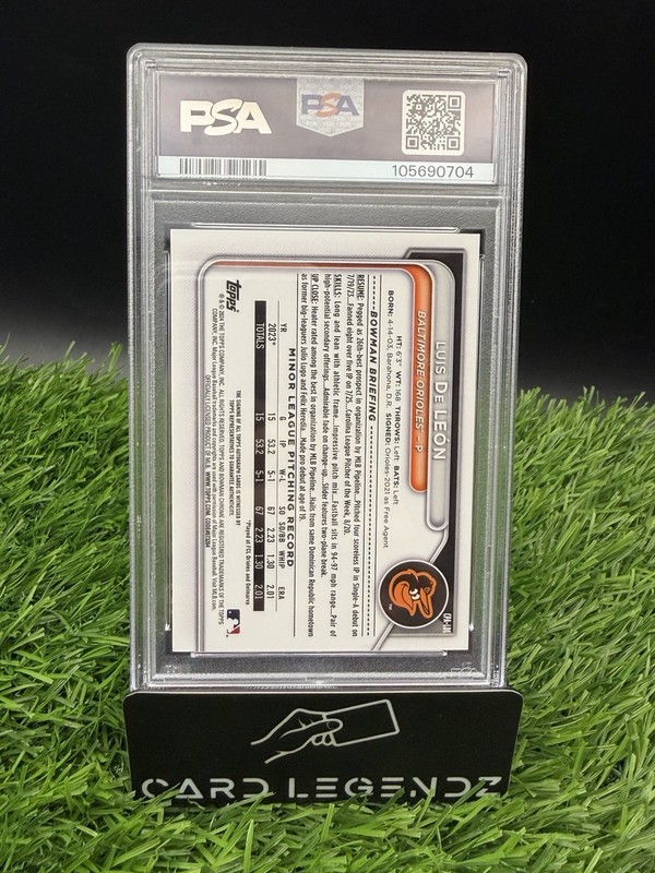 Luis De Leon 2024 Bowman Chrome - Prospect Autographs Orange /25 Auto  PSA 9 view 2