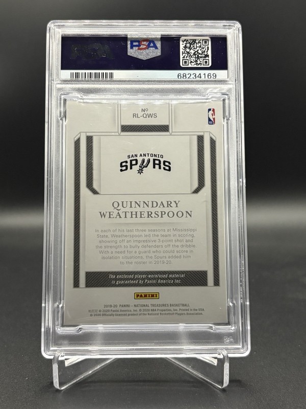 2019-20 National Treasures Quinndary Weatherspoon Rookie Logoman #5/5 Psa 8 view 2