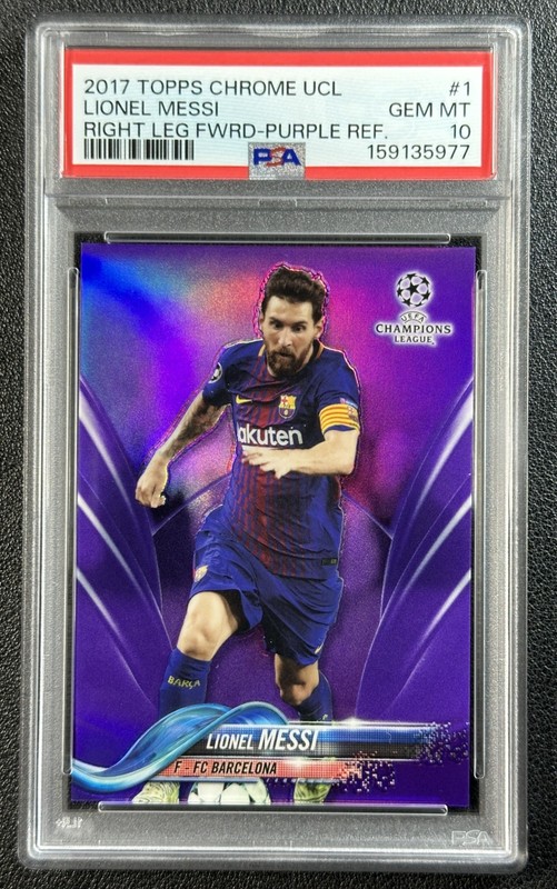 LIONEL MESSI PSA 10 2017 TOPPS CHROME UCL SOCCER #1 PURPLE REFRACTOR 48/250