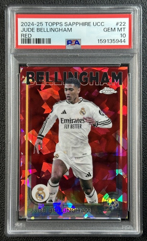 JUDE BELLINGHAM PSA 10 2024-25 TOPPS CHROME SAPPHIRE UCC #22 RED REFRACTOR 2/5