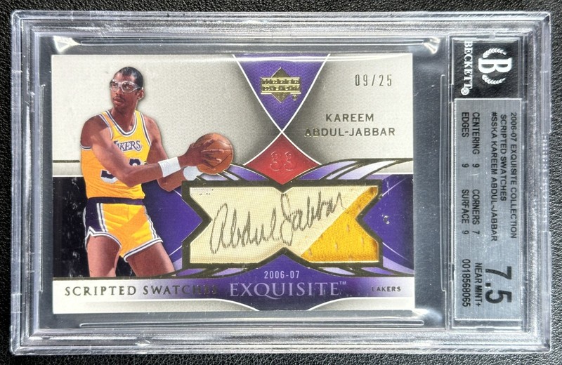 KAREEM ABDUL-JABBAR BGS 2006 UD EXQUISITE SCRIPTED SWATCHES GU PATCH AUTO 9/25