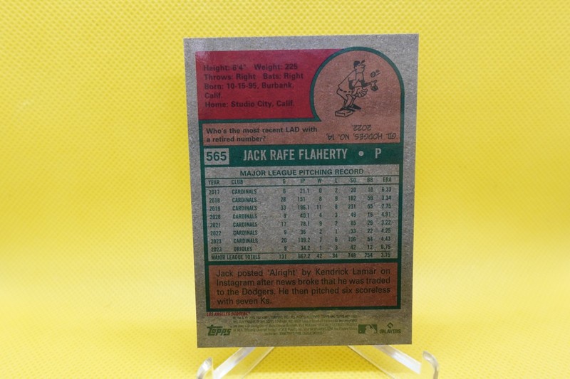 2024 Topps Heritage High Number Jack Flaherty #565 Superfractor 1/1 Dodgers view 2