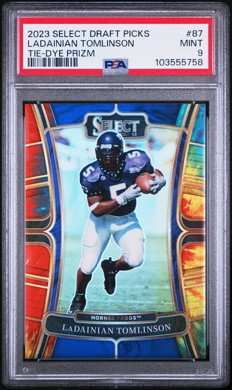 2023 Panini Select Draft Picks Tie-Dye Prizm Ladainian Tomlinson #87 /25 PSA 9
