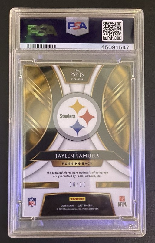 2018 Panini Select Jaylen Samuels #PSPJS PS Prizm Auto Gold RC 10/10 PSA 9 MINT view 2