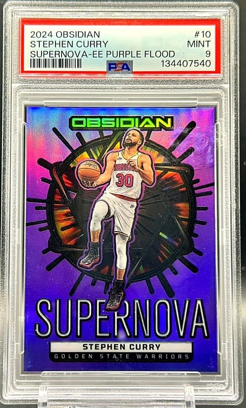 2024-25 Obsidian Stephen Curry Supernova Purple Flood /75 #10 PSA 9 MINT