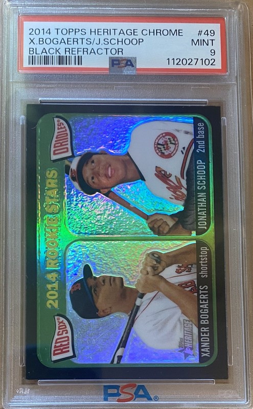 2014 Topps Heritage Chrome Xander Bogaerts Black Refractor 15/65 #49 PSA 9 view 1