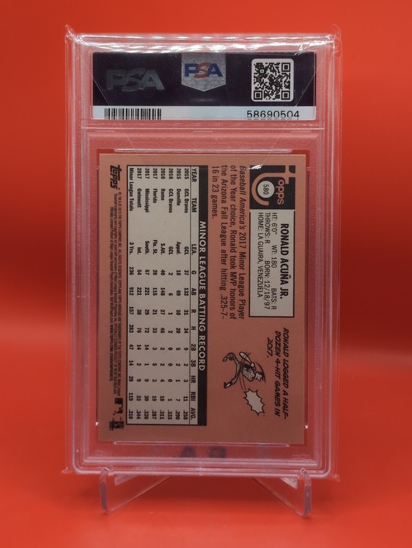 2018 Topps Heritage High Number Ronald Acuna Jr #580 Rookie Card PSA 10 view 2