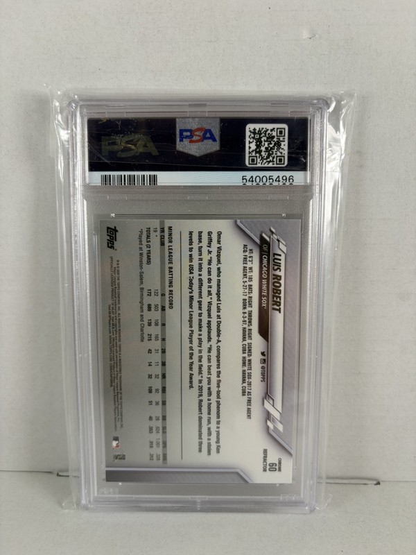 2020 Topps Chrome Luis Robert #60 Pink Refractor (RC) PSA 10 Baseball Card view 2