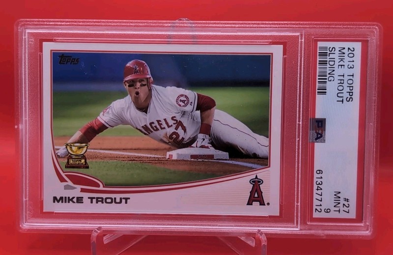 2013 topps #27 rookie cup mike trout sliding rare psa 9 mint sweet!