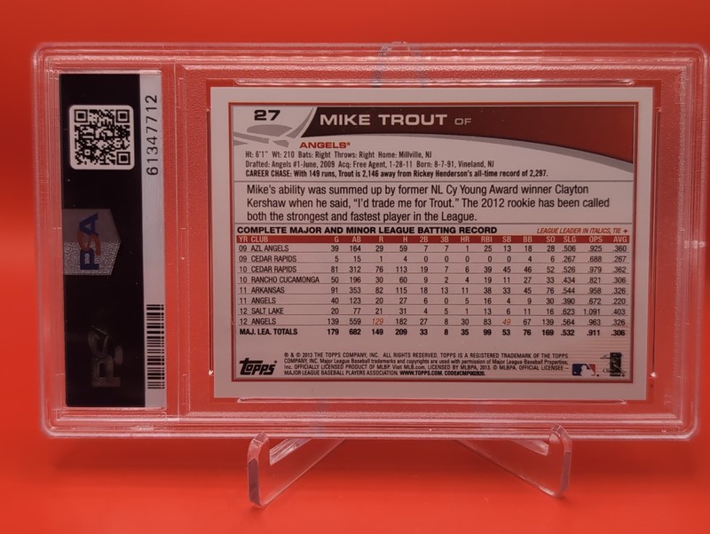 2013 topps #27 rookie cup mike trout sliding rare psa 9 mint sweet! view 2