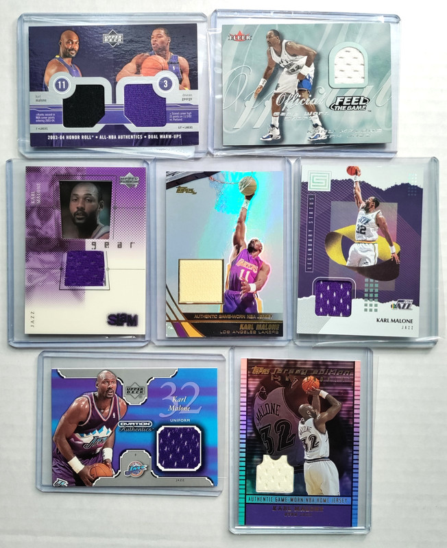 7x KARL MALONE Lot PATCH Game Used Worn Topps Holo Jersey Dual Upper Deck Fleer