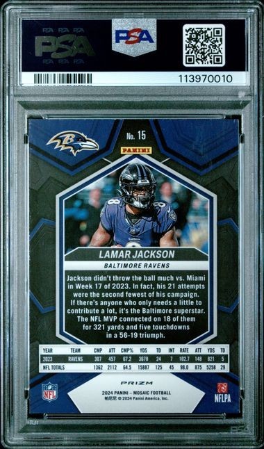 2024 Mosaic Lamar Jackson PSA 10 GEM Silver Mosaic Prizm #15 Ravens view 2