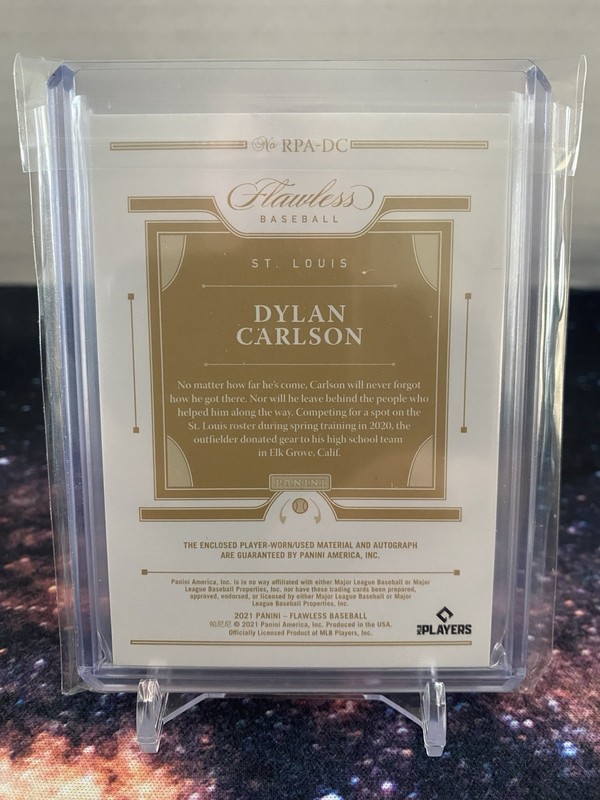 2021 Flawless Dylan Carlson Rookie Patch Auto #RPA-DC /25 Cardinals view 2