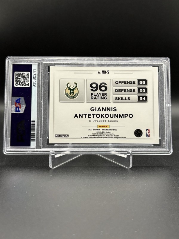 2023-24 Panini Prizm Monopoly Giannis Antetokounmpo Money Blast #MB-5 Psa 10 view 2