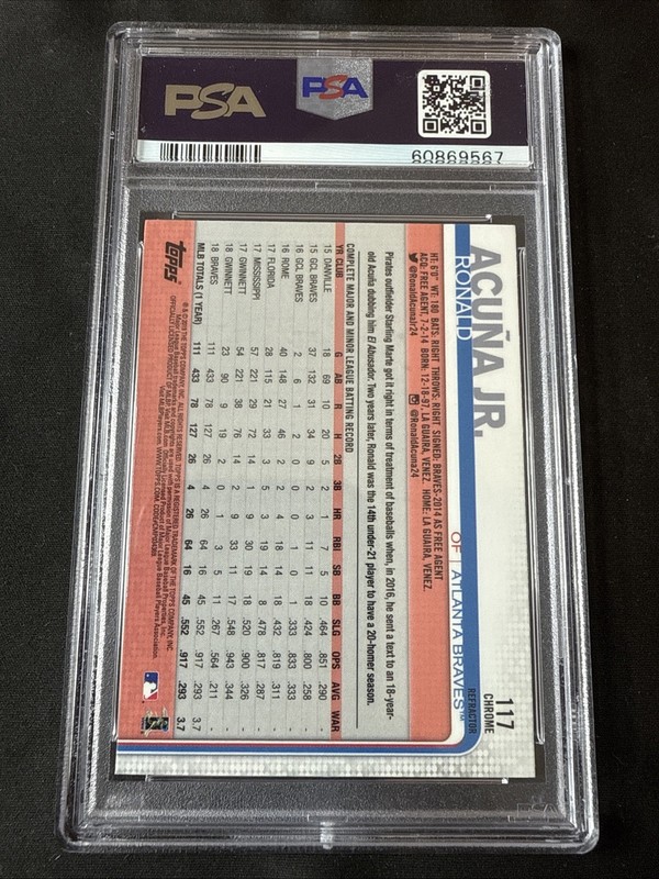 2019 Topps Chrome Ronald Acuna Jr. Refractor Topps All Star Rookie Cup PSA 10 view 2