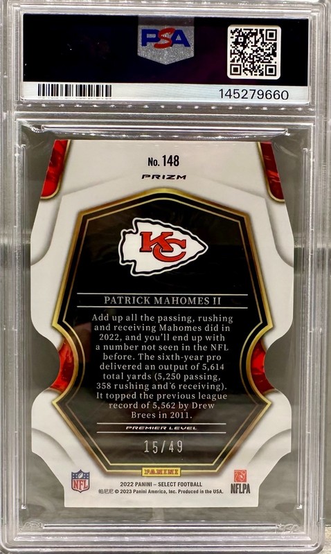 JERSEY # MATCH! 2022 Panini Select Patrick Mahomes White Die-Cut 15/49! PSA 10! view 2