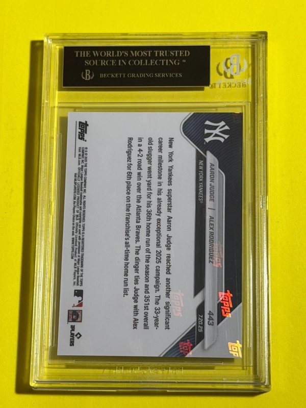 2025 TOPPS NOW #443 ALEX RODRIGUEZ AARON JUDGE HRS BGS 10 BLACK LABEL 4093 view 2