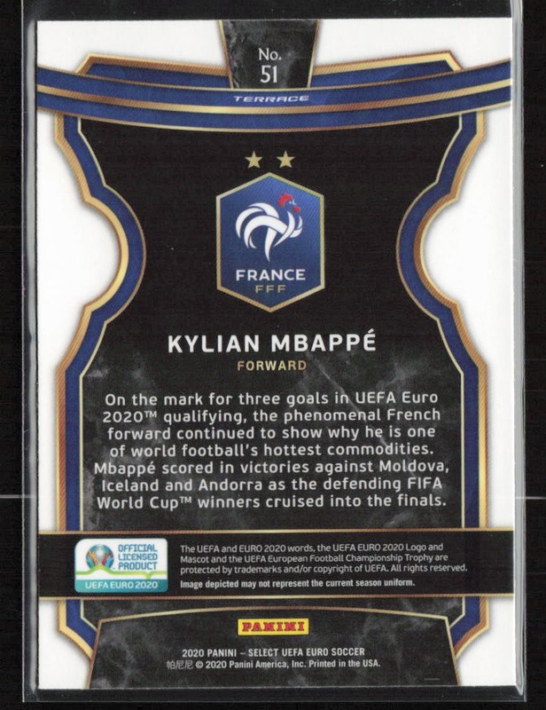 Kylian Mbappe 2020 Panini Select UEFA Euro #51b Nameplate color France view 2