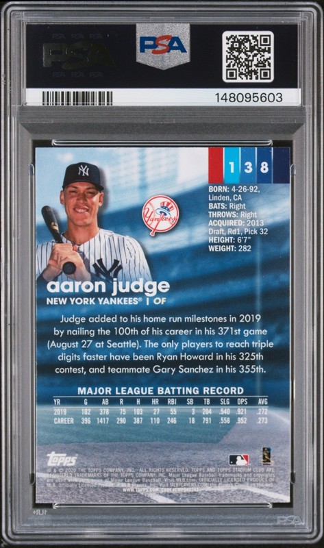Aaron Judge - 2020 Stadium Club Chrome   PSA 9 view 2