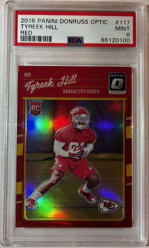 2016 Panini Donruss Optic #117 Tyreek Hill RC Rookie Red Prizm /99 PSA 9 Mint
