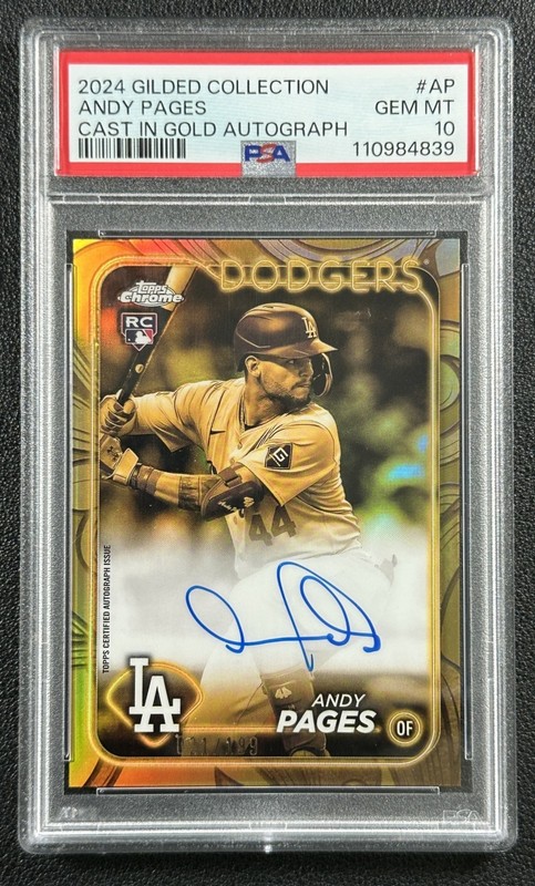 ANDY PAGES PSA 10 2024 TOPPS CHROME GILDED ROOKIE CAST IN GOLD AUTO RC /199