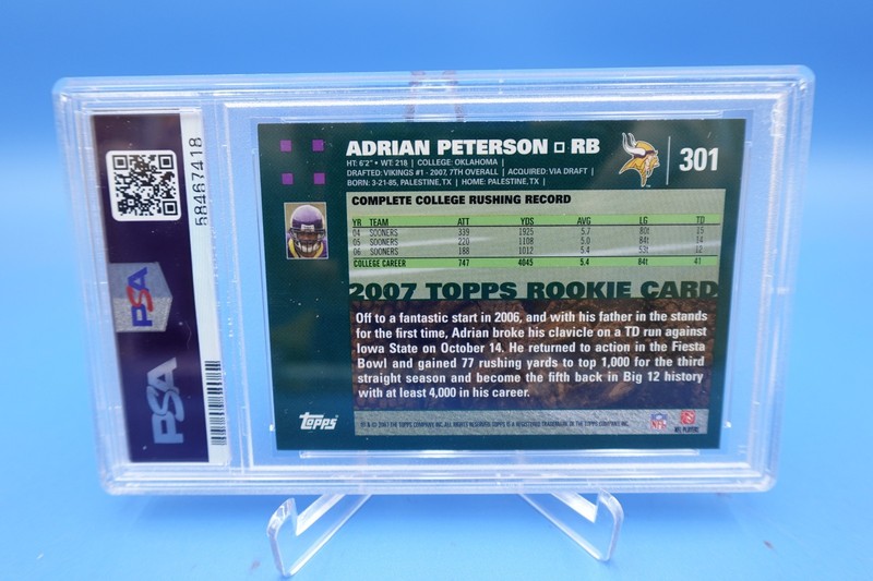 1997 Topps Adrian Peterson #301 RC Auto PSA/DNA Authentic Autograph 9 Vikings view 2