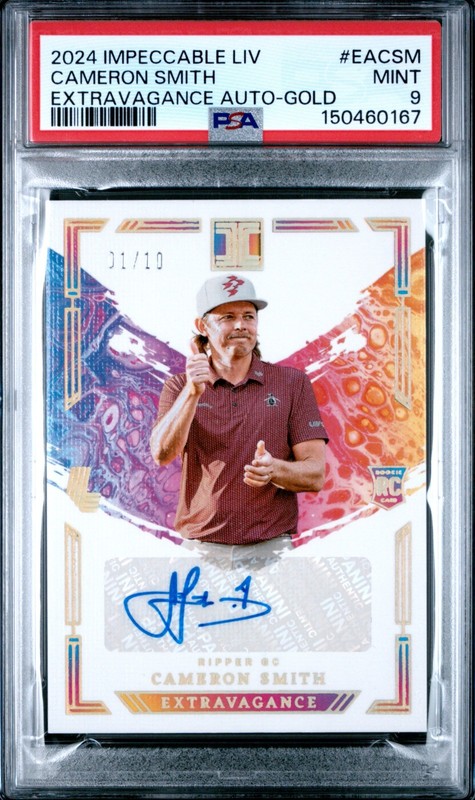 CAMERON SMITH 2024 IMPECCABLE LIV GOLF GOLD EXTRAVAGANCE ROOKIE AUTO 1/10 PSA 9