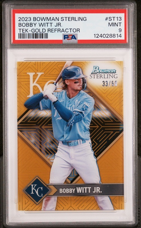 BOBBY WITT JR 2023 BOWMAN STERLING TEK GOLD REFRACTOR SP 33/50 PSA 9 MINT