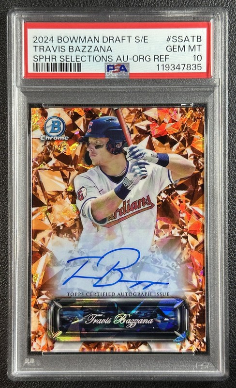 TRAVIS BAZZANA PSA 10 2024 BOWMAN CHROME SAPPHIRE SELECTIONS AUTO ORANGE 23/25