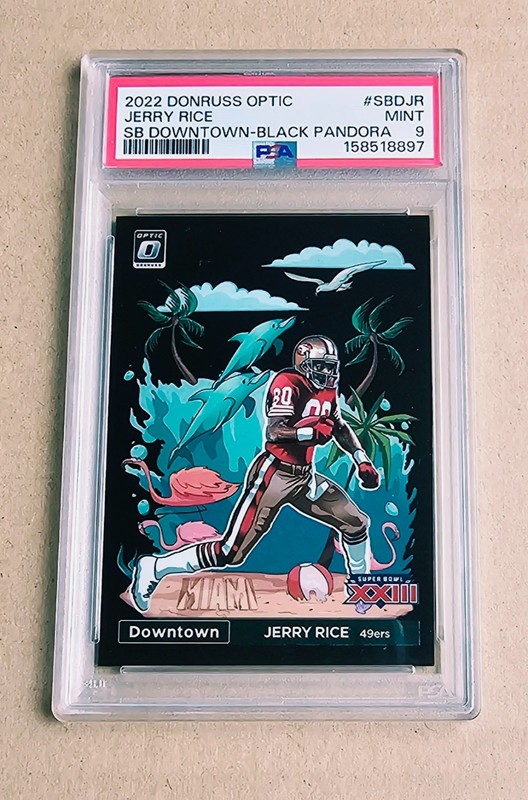 2022 DONRUSS OPTIC JERRY RICE DOWNTOWN BLACK PANDORA PRIZM RARE #/25 ! PSA 9 JR