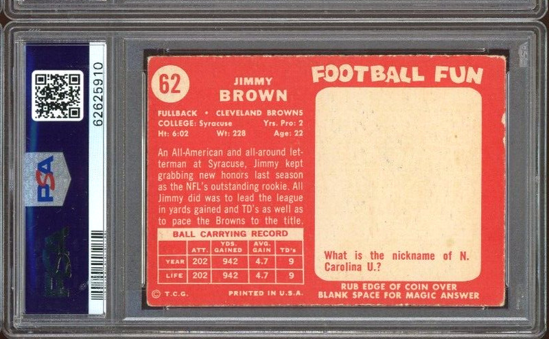 1958 Topps Jim Brown Rookie Card HOF #62 - Certified PSA 4 (VG-EX) - Rare! view 2