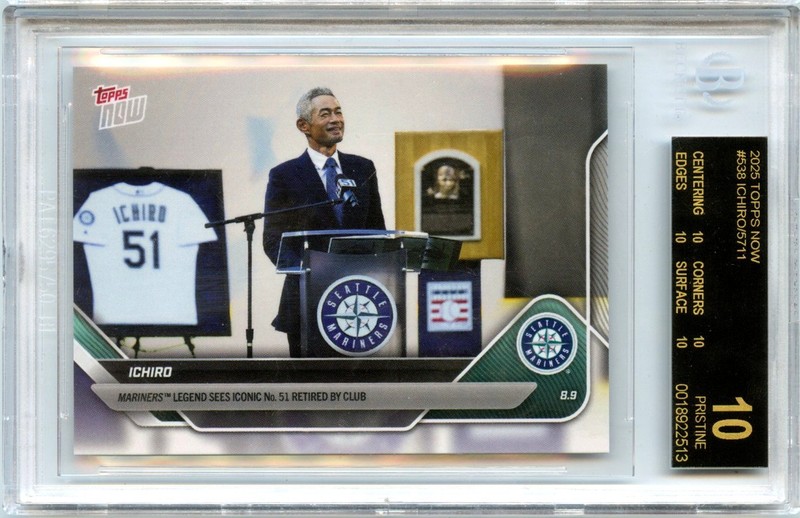 ICHIRO 2025 TOPPS NOW NUMBER RETIRED #538 BGS 10 PRISTINE BLACK LABEL MARINERS