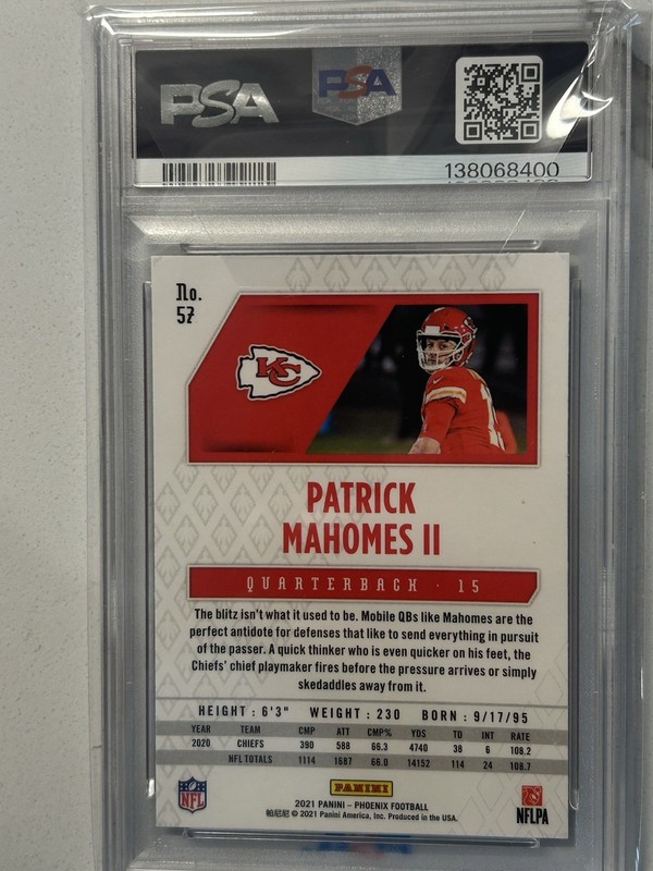 2021 Panini Phoenix PATRICK MAHOMES II Fire Burst #57 PSA 8 view 2