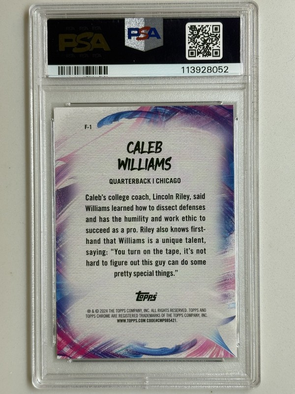 Caleb Williams 2024 Topps Chrome Finesse X-Fractor #F-1 Rookie RC Chicago PSA 9 view 2