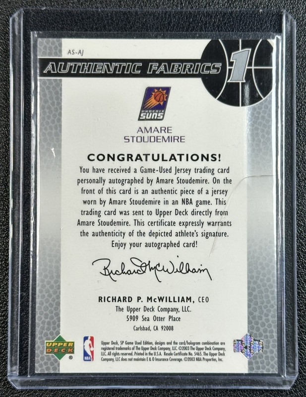 AMARE STOUDEMIRE 2004-05 SP GAME USED #AAF-AS AUTHENTIC FABRICS JERSEY AUTO /100 view 2