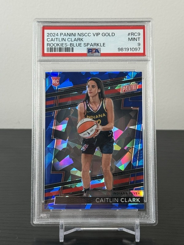 Caitlin Clark 2024 NSCC VIP Gold Rookie Blue Sparkle /124 PSA 9