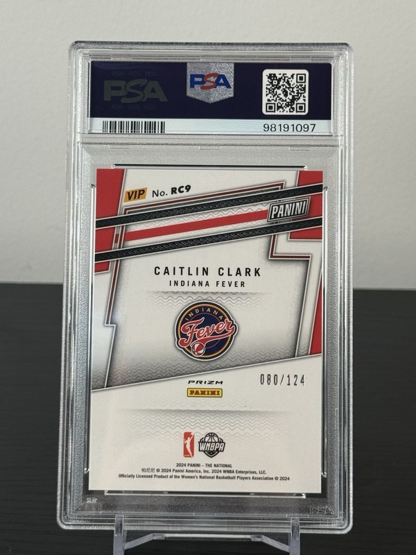 Caitlin Clark 2024 NSCC VIP Gold Rookie Blue Sparkle /124 PSA 9 view 2