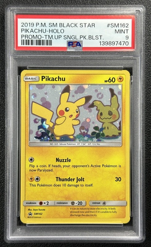 PIKACHU HOLO PSA 9 2019 POKEMON SM BSP #SM162 PROMO TEAM UP SINGLE BLISTER 7470
