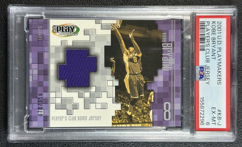 KOBE BRYANT PSA 6 2001 UD PLAYMAKERS LIMITED KB-J PLAYER'S CLUB GAME JERSEY /350