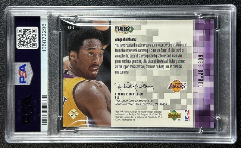 KOBE BRYANT PSA 6 2001 UD PLAYMAKERS LIMITED KB-J PLAYER'S CLUB GAME JERSEY /350 view 2