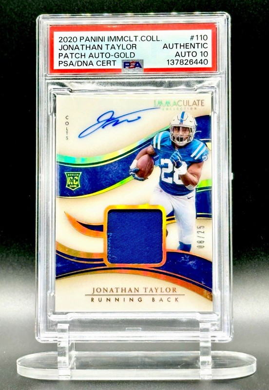 2020 Immaculate Jonathan Taylor ROOKIE PATCH AUTO-GOLD /25 #110 PSA Authentic 10