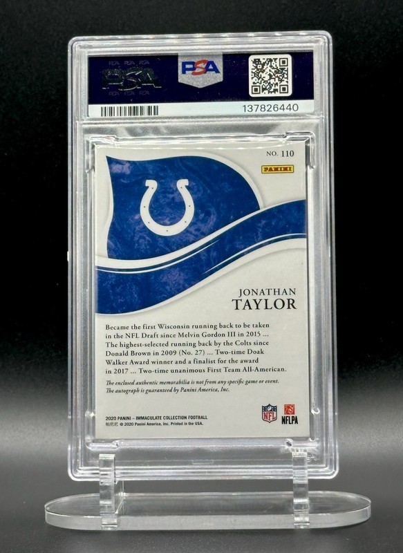 2020 Immaculate Jonathan Taylor ROOKIE PATCH AUTO-GOLD /25 #110 PSA Authentic 10 view 2