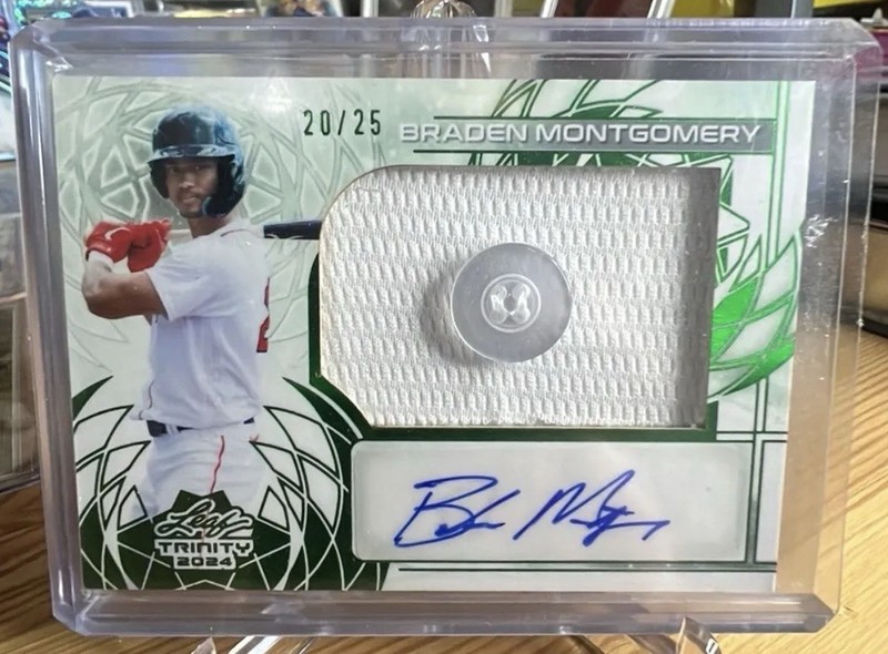 Braden Montgomery 2024 Leaf Trinity Player Worn Button Patch Auto /25