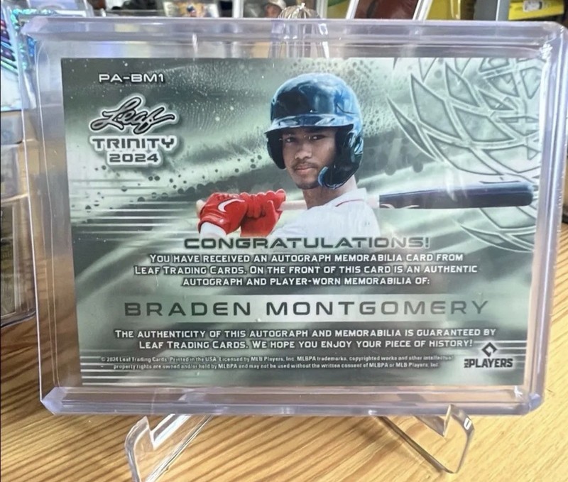 Braden Montgomery 2024 Leaf Trinity Player Worn Button Patch Auto /25 view 2