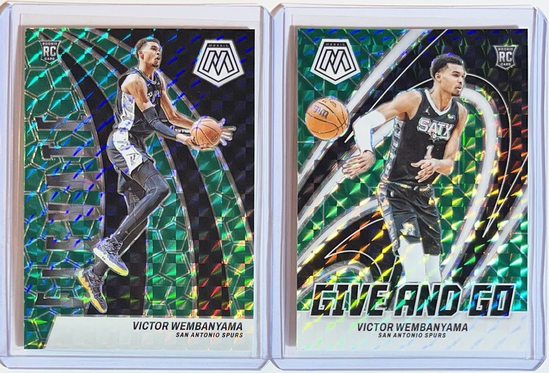 Victor Wembanyama ROOKIE CARD RC 2023-24 Mosaic ELEVATE + Give & Go GREEN PRIZM view 2